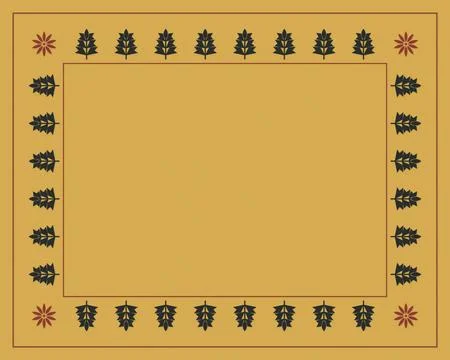 A warm ochre panel is surrounded by a thin dark frame and repeated botanica.. Stock Illustration
