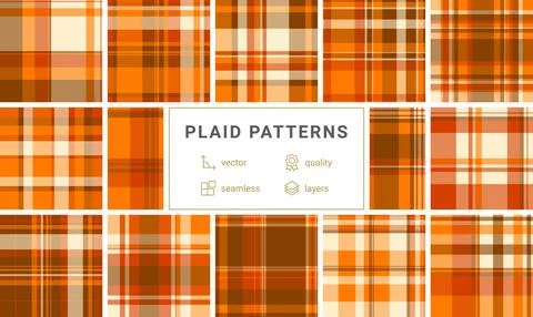 Warm orange and rustic brown plaid pattern evokes a cozy autumn vibe. Versa.. Stock Illustration