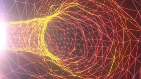 Warm orange and yellow wireframe tunnel with polygonal network lines Stock Footage 341947480