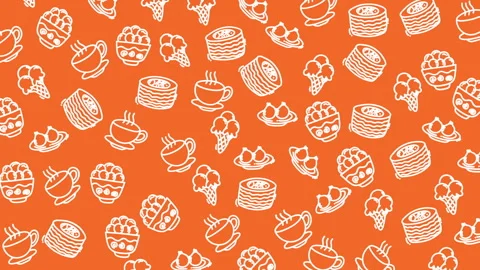 Warm orange backdrop with white dessert icons 库存影片 334679222