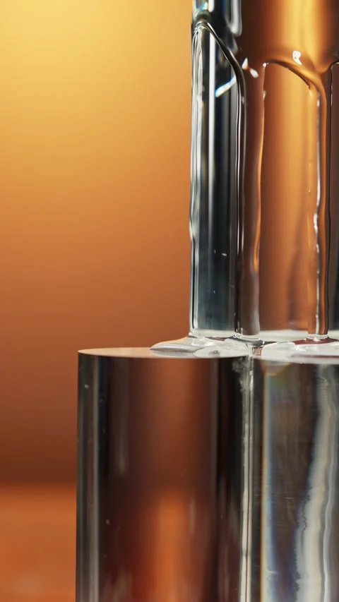 Warm orange background abstract glass column transparent liquid flow macro 스톡 동영상 341452053
