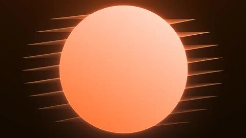 Warm orange geometric sun disc with sharp light rays on a dark background, .. Stock Illustration
