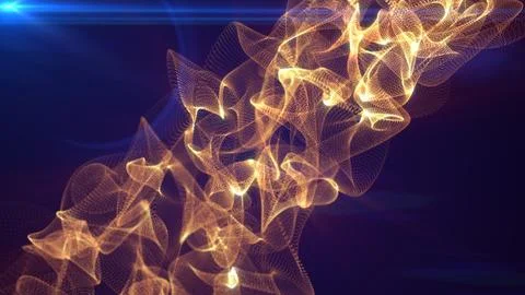 Warm orange-gold mesh light wave with glowing particle structure and soft l.. Stock Illustration