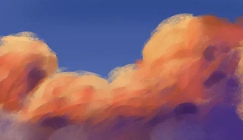 Warm Orange Sunset Clouds in Deep Blue Sky Illustration