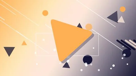 A warm orange triangular play-button icon floats over a glowing gradient wi.. Ilustração Stock