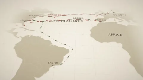 Warm Paper Map Of North Atlantic Cargo Routes Between Europe And America 動画素材 343651656