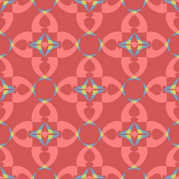 Warm Pink Vector Repeat Pattern With Geometric Shapes With Blue Details 스톡 일러스트