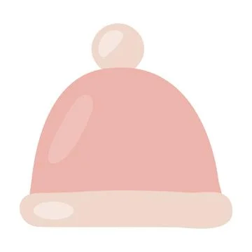 Warm pink winter hat with pompom, flat vector Stockillustratie