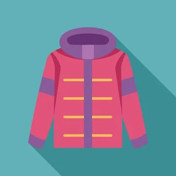 Warm pink winter jacket with purple hood and stripes protecting from cold w.. Stock Illustration