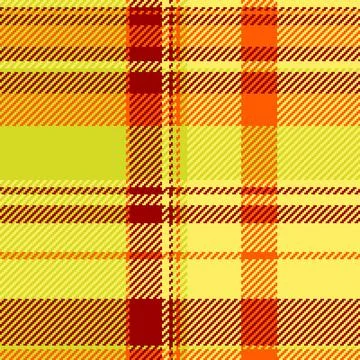 Warm, pixelated plaid pattern featuring vibrant yellow, lime, orange, and m.. Stock Illustration