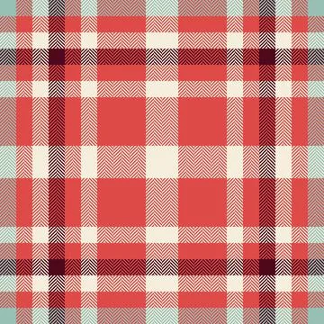 Warm plaid pattern featuring red, beige, and subtle blue hues. Seamless tile, Stock Illustration
