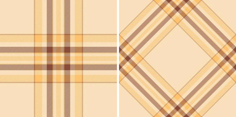 Warm plaid pattern set with intersecting stripes in beige, brown, and yello.. Ilustración de archivo