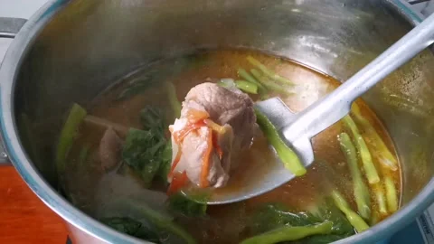 Warm Pork Ribs and Vegetable Soup Stock Footage 159292200