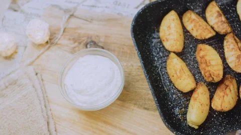 Warm precise culinary view: showing the plated potato side dish Stock Footage 342197400