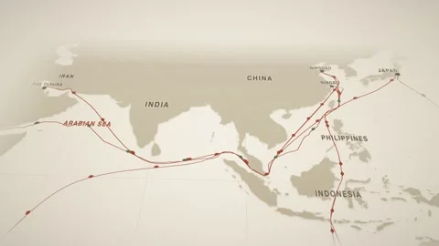 Warm Press Perspective Map With Pulsing Lanes Tracing The Crude Oil Route From Видео 343731172