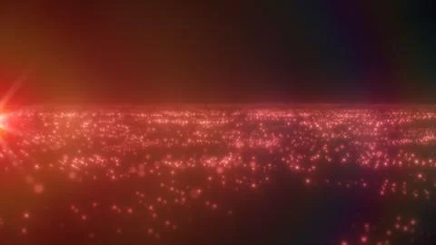 Warm red and orange digital particle field with glowing dots, soft bokeh, a.. Stock Illustration