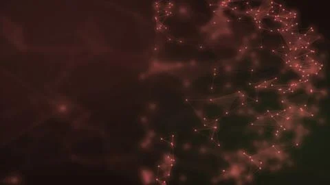 Warm red points and fine connecting segments emerge from a dark atmospheric.. Illustrazione stock