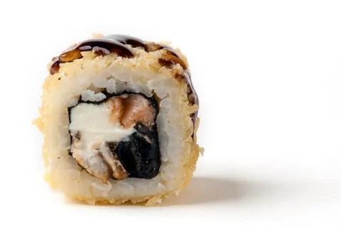 A warm roll with a smoked eel, some cream cheese and a salmon Stock-Fotos