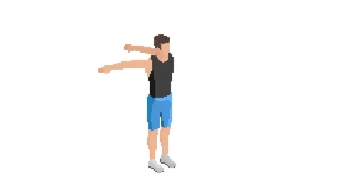 Warm-up. Rotation of the arms backwards. Warming up. Pixel graphics. Stock Footage 287935209