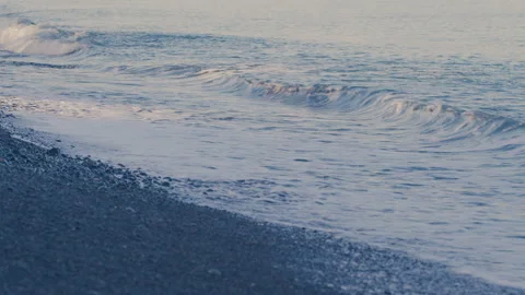Warm Sea Water. Empty Beach, Waves Crashing At The Shore. Sea Waves Surf On Stock Footage 262598687