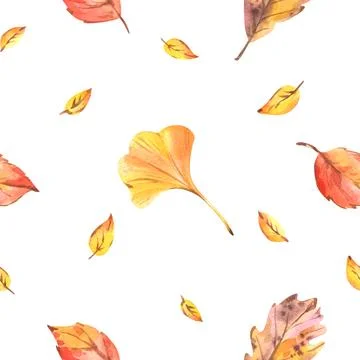 Warm seamless pattern with ginkgo leaves and autumn foliage in orange and yellow Stock Illustration