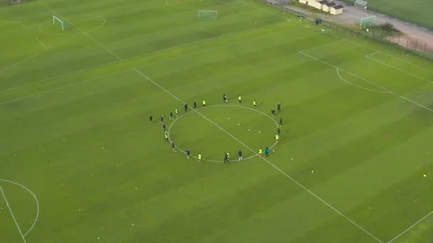 Warm up session of local soccer team FC Inter. Drone aerial view. Stock Footage 160937969