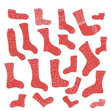 Warm socks set isolated on white background. Casual footwears collection. Fas Stock Illustration