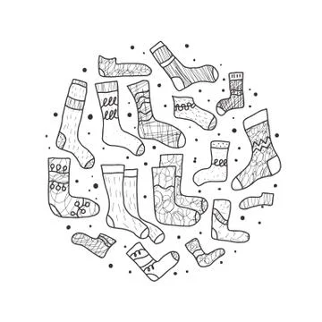 Warm socks set. Round emlem with casual footwears collection. Fashion apparel Stock Illustration