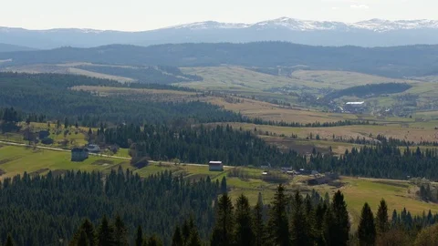 Warm spring day in the mountains. Horizontal panning. Stock Footage 75389531