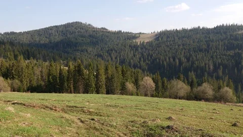 Warm spring day in the mountains. Horizontal panning. Stock Footage 75751182