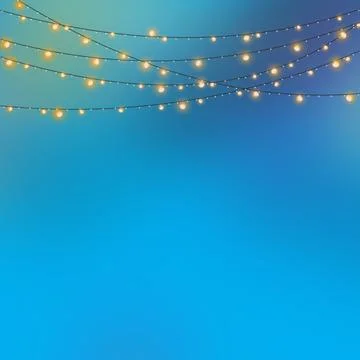 Warm string lights illuminate a vibrant blue gradient background perfect fo.. Stock Illustration