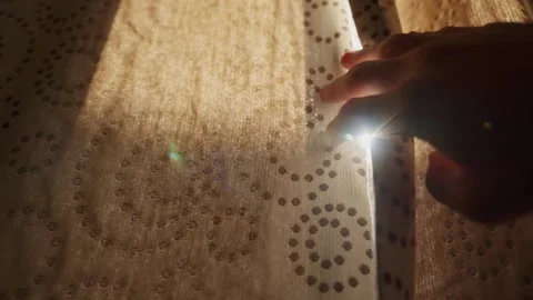 Warm sun beams through lace curtains Video stock 307720966