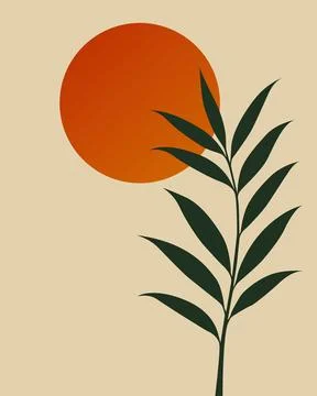 Warm sun glows behind leafy plant. Stock Illustration