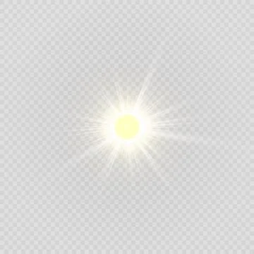 Warm sun on a transparent background. Summer. Glare. Solar rays. Stock Illustration