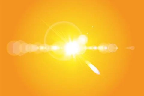 Warm sun on a yellow background. Summer. Glare. Solar rays. Stock Illustration