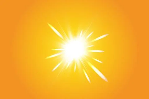 Warm sun on a yellow background. Summer. Glare. Solar rays. Stock Illustration