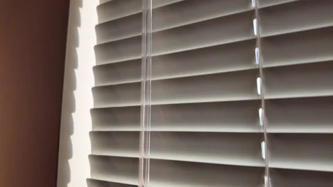 Warm Sunlight Casting Shadows Through Modern Window Blinds Stock Footage 263928120