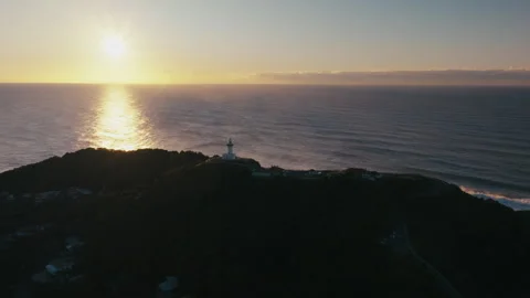 Warm Sunrise Light Over Byron Bay Headland Stock Footage 327845686