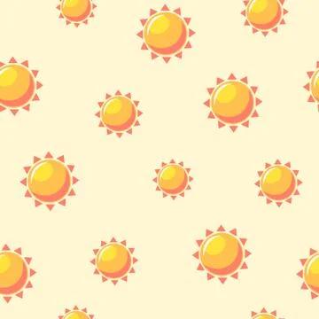 Warm suns seamless pattern. Bright orange lights on pale yellow background high Stock-Illustration
