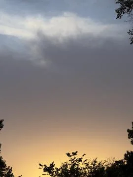 Warm Sunset Clouds Above Trees Close Up Stock Photos