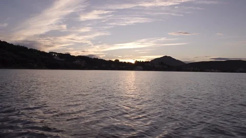 Warm sunset clouds over gentle sea landscape in Corfu Greece Stock Footage 96723140