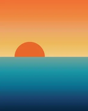 Warm sunset glows over calm ocean waters 库存插图