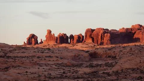 Warm sunset light in Arches National Park, Utah Stock Photos