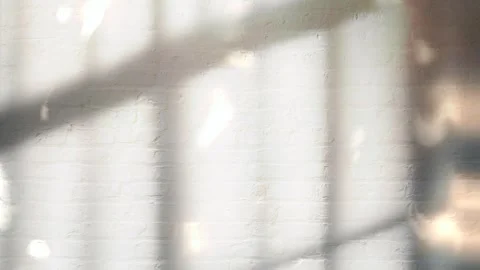 Warm Sunset Light Casting Window Shadows, White Brick Wall Texture Background Stock Footage 288180948