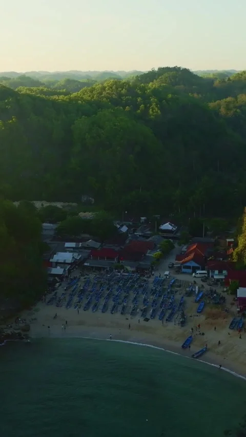 Warm sunset light illuminates a secluded Ngerenean cove surrounded by fores.. Stock Footage 341548322