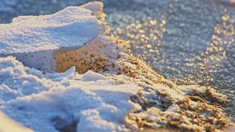 Warm Sunset Light on Snow and Ice with Emotional Winter Mood Stock Footage 326371359