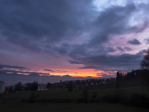 Warm Sunset, Mountains shapes, Morges - Switzerland Stock-Footage 73581191