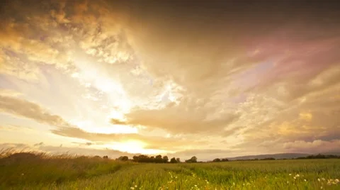 Warm Sunset With Powerful Clouds Stock Footage 7748623