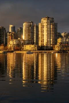 Warm Sunset Reflection False Creek Vancouver Stock Photos