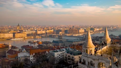 Warm sunset time lapse view of the skyline of Budapest Stock Footage 170372574